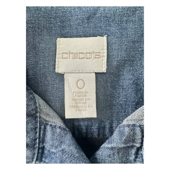 Chico’s Denim Shirt Sz 0 Small Gold Studded Pockets Western Button Down - Picture 4 of 7
